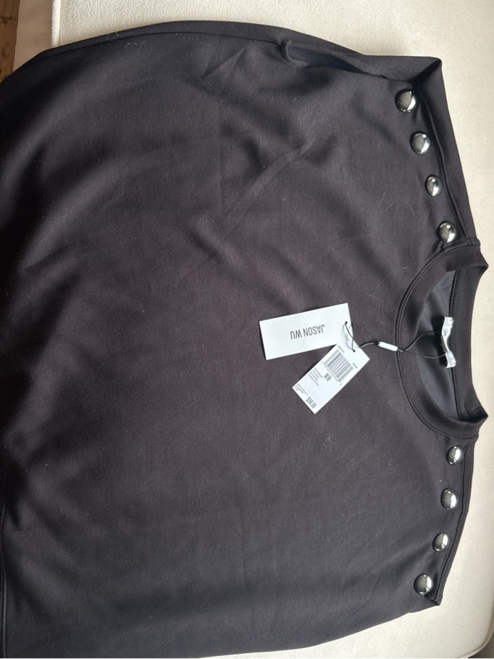 Jason Wu Black Crewneck Sweatshirt with Button-Trim